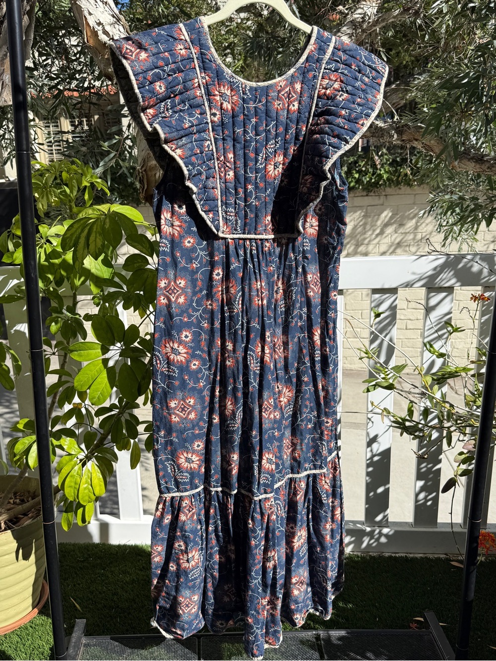 SEA New York quilted fall cottagecore boho Floral Maxi Dress pockets Ruffle - Picture 4 of 16